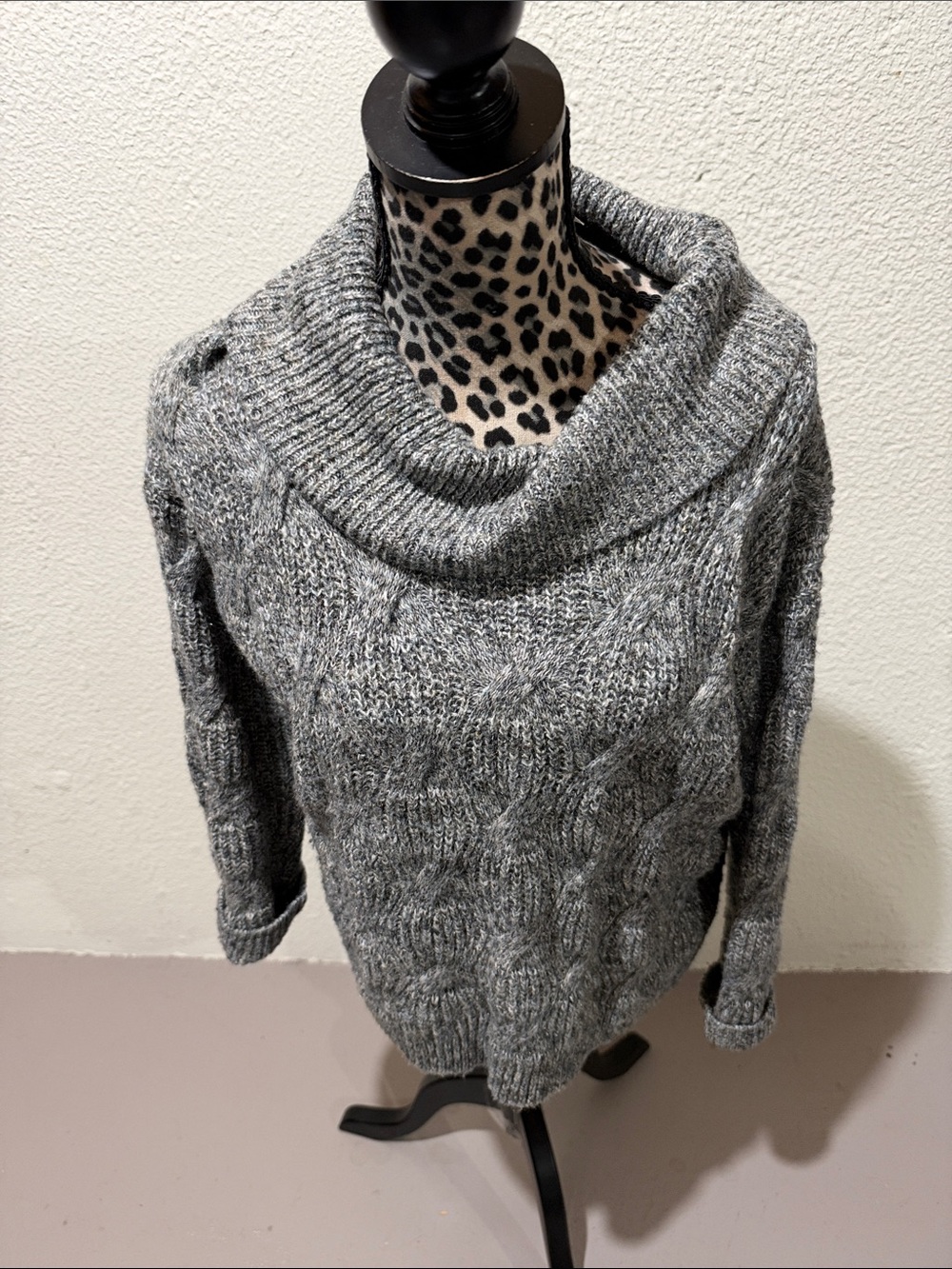 Leo & Nicole Heather Gray Cable Cowl Neck Sweater